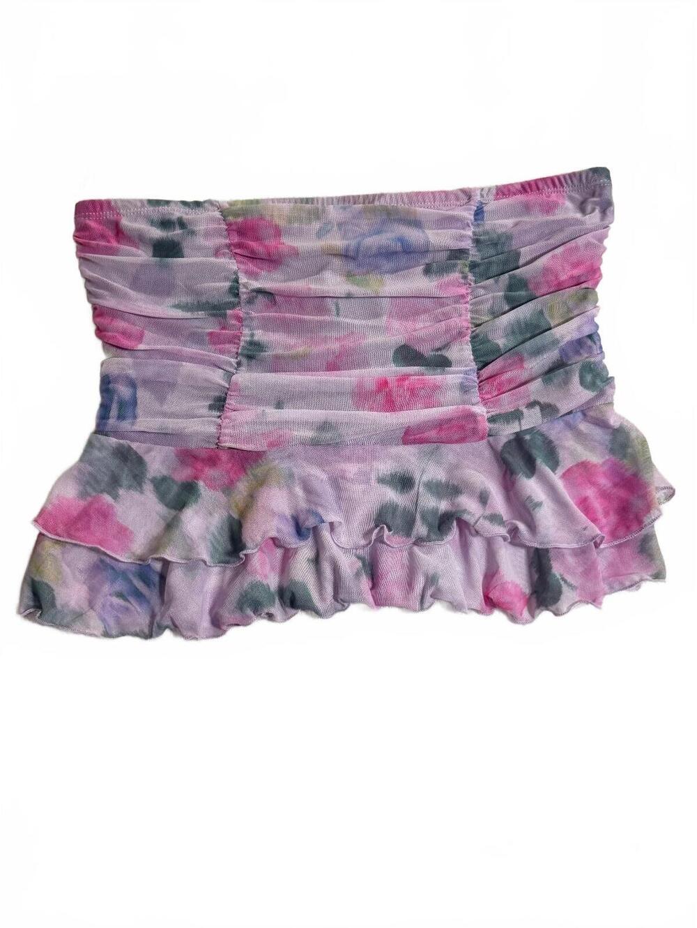 Frankee & Skylar Y2K Floral Ruched Ruffle Tube Top Size L